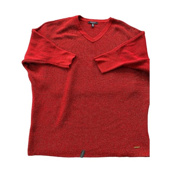 Ellen Tracy Sweater Womens 2XL 3/4 Dolman Sleeve V Neck Tunic Pullover Dark Pink - Picture 1 of 8